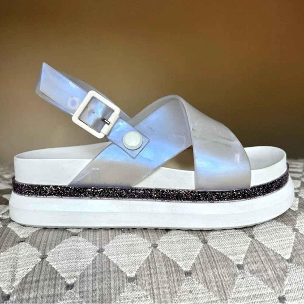 Melissa Awaytomars White Cosmic Sandals II Glitter Platform Soles Women’s Size 6